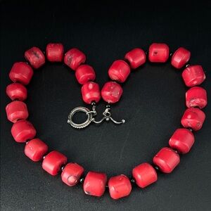 VINTAGE Estate Chunky Red Coral 18” Statement Necklace - Sterling Clasp